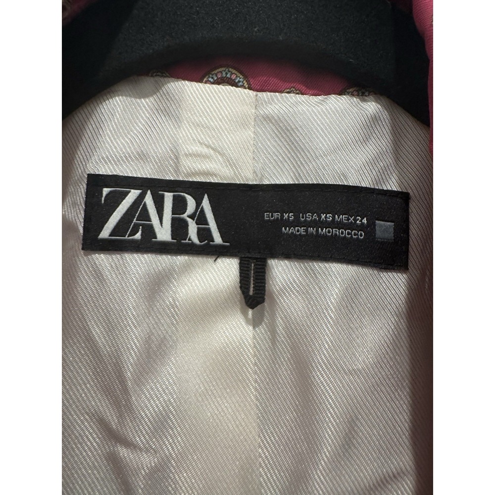 ZARA Printed Satin Blazer Women XS Pink Blue Geometric Longline Jacket 3215/208 - Picture 4 of 10